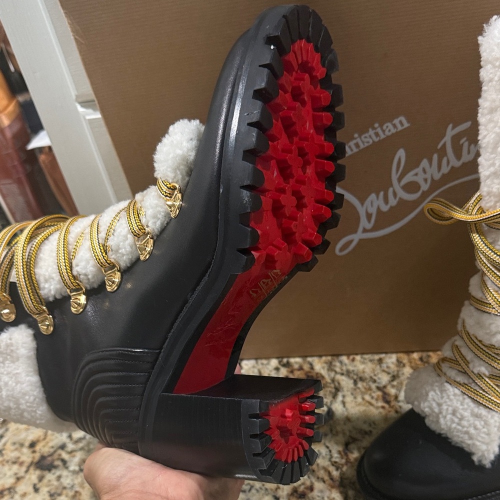Christian Louboutin Black and Gold Heeled Boots - Picture 4 of 8